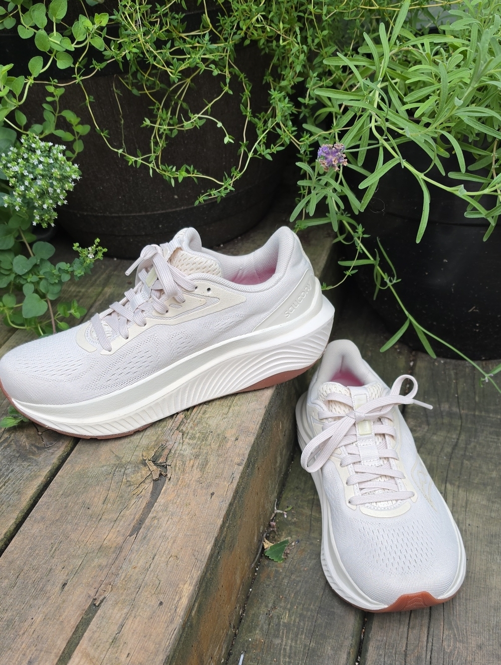 Women's Saucony ECHELON 10 Pwr Run Wide Platform Running Sneakers -  Cream